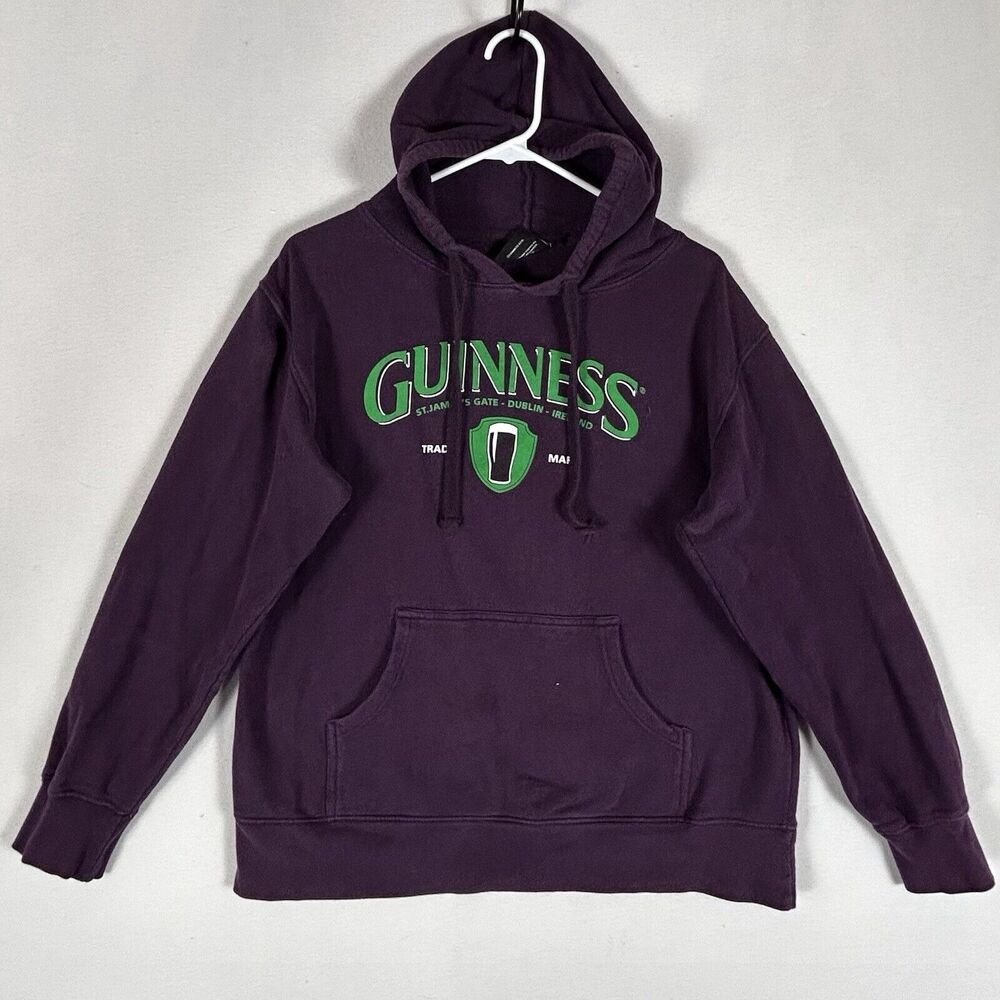 Guinness Casual Long Sleeve Hoodie Womens Medium Purple Drawstring STAINED